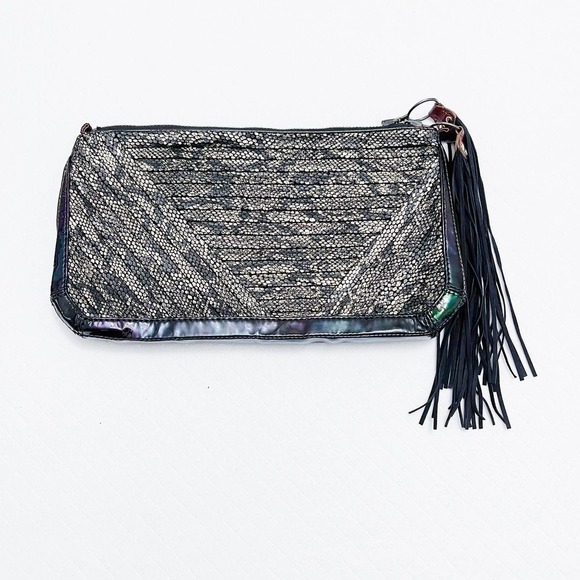 3.1 Philip Lim Snakeskin Metallic Bag Tassel Accents Black/Gold - Picture 2 of 7